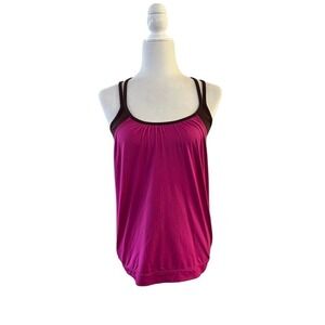 Athleta Hidden Agenda Layered Bra Tank Top Berry Brown Cross Back Size Small